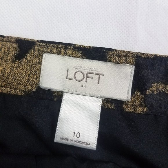 Ann Taylor LOFT Women's Lined Back Zip Black Gold Floral Skirt - Picture 7 of 7